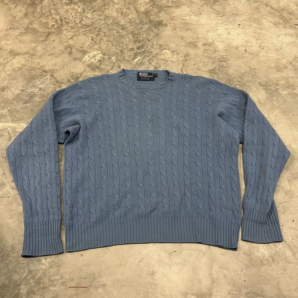 Polo Men's Blue Sweater Pullover Long Sleeve Cashmere Size XL PLEASE READ Flaw